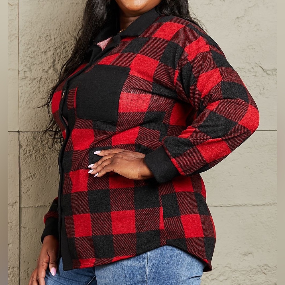 NEW Heimish Make It Last Plus Size Buffalo Plaid Button Up Shacket Shirt Jacket - Picture 3 of 5